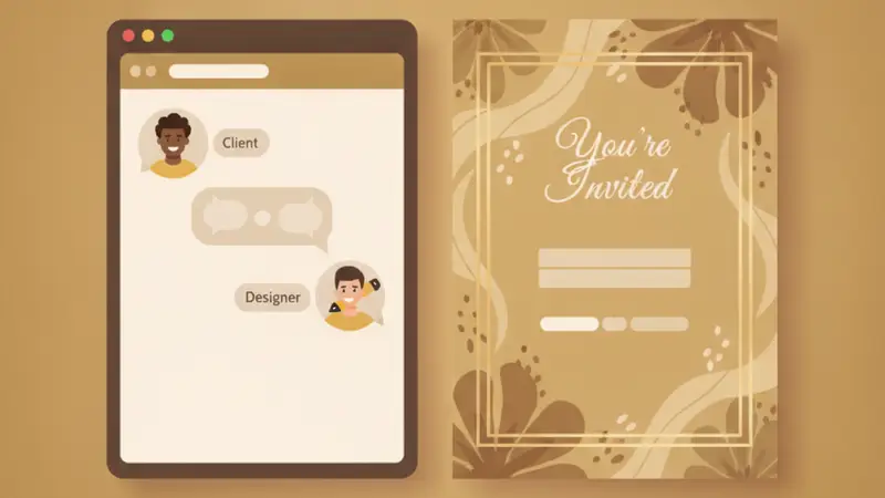 Pengantin sedang menyebarkan undangan online web melalui smartphone