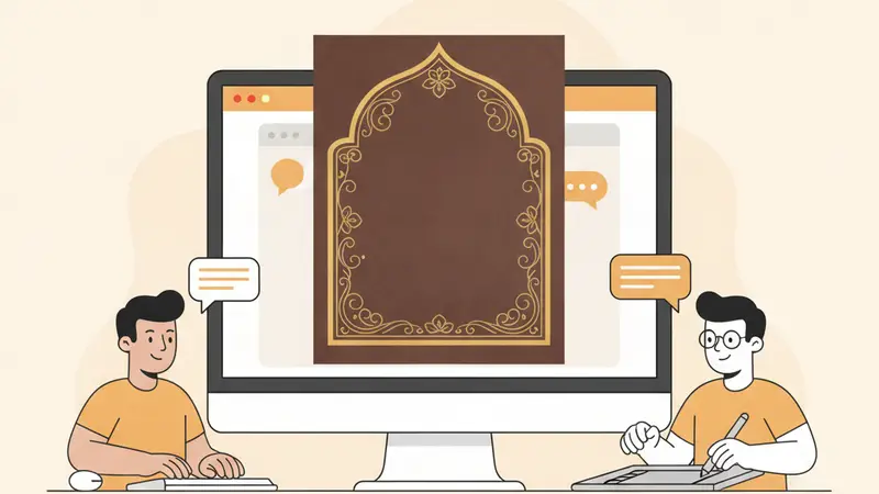 Pengantin menunjukkan e invitation dengan fitur galeri foto dan video di tablet