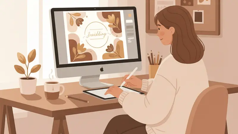 Tangan memegang smartphone menampilkan desain e invitation wedding