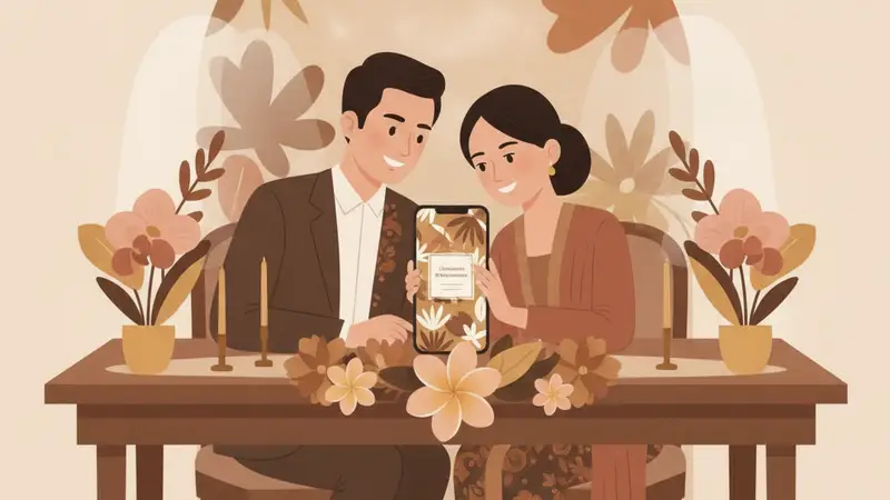 Pasangan sedang melihat undangan digital di web