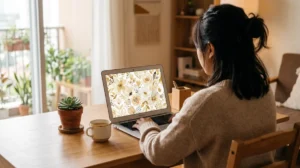 buat undangan web sendiri - wanita mendesain undangan pernikahan di laptop