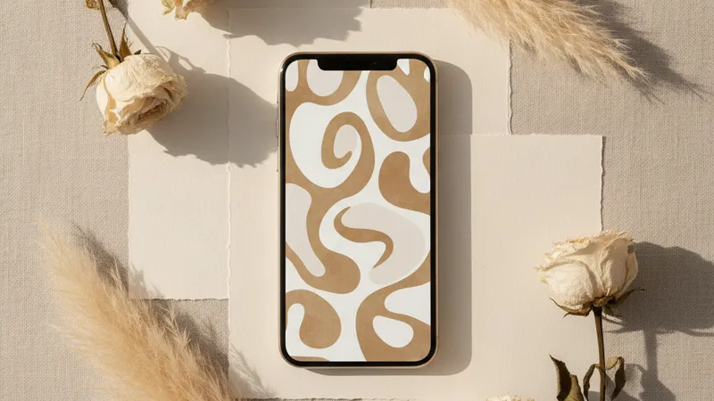 Inspirasi judul love story undangan digital ditampilkan pada smartphone dengan dekorasi bunga kering