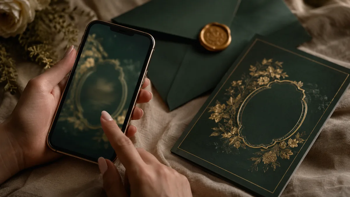 Pengantin sedang melihat undangan digital mereka