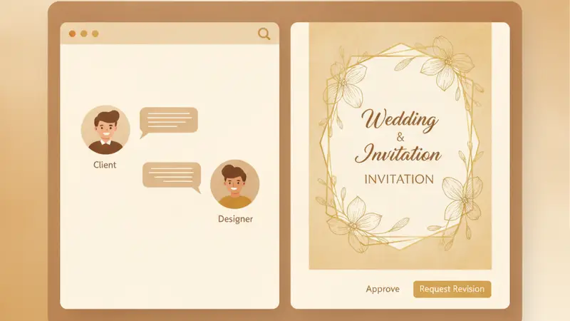 Pengantin melihat galeri foto prewedding di undangan digital online