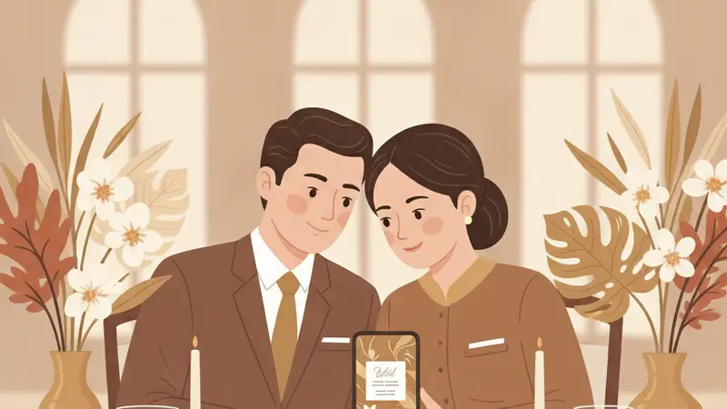 Ilustrasi seseorang sedang membuat undangan online di HP