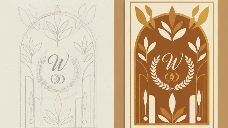 Tangan menunjukkan desain undangan digital yang sudah jadi di HP