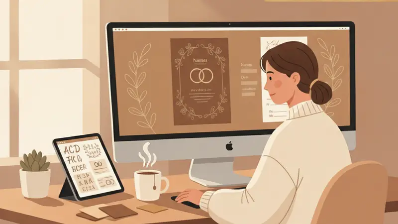 Calon pengantin sedang berdiskusi memilih desain undangan digital