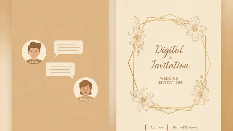 Pengantin sedang melihat fitur RSVP pada web undangan pernikahan online di tablet