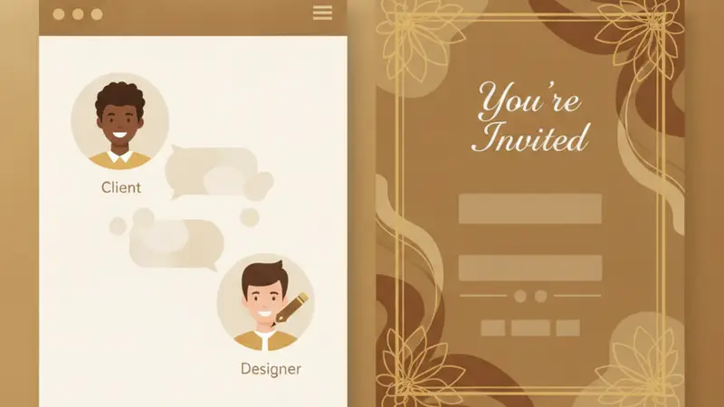 Pengantin sedang memilih desain web wedding invitation di tablet