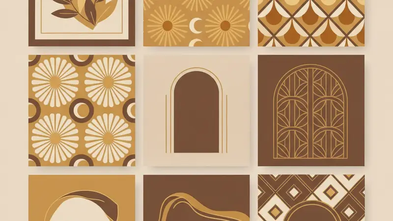 Kumpulan motif desain undangan digital bernuansa cokelat keemasan
