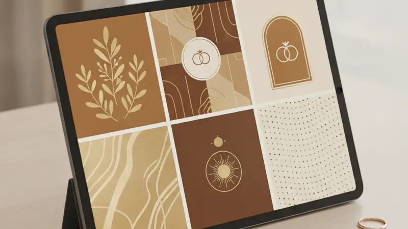 Tampilan layar laptop menunjukkan proses desain undangan digital di PowerPoint