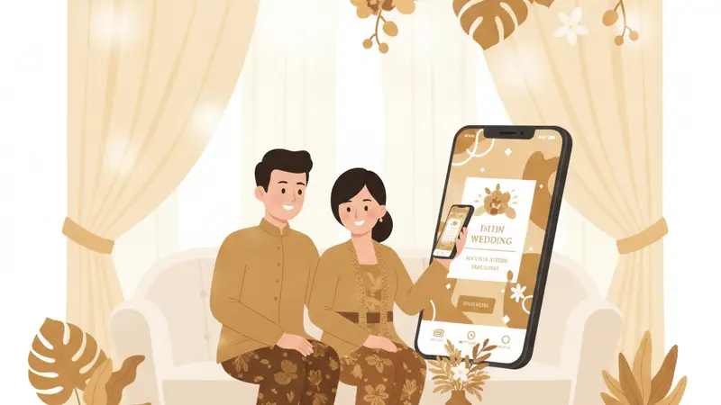 Ilustrasi pasangan mencari download PPT undangan pernikahan digital