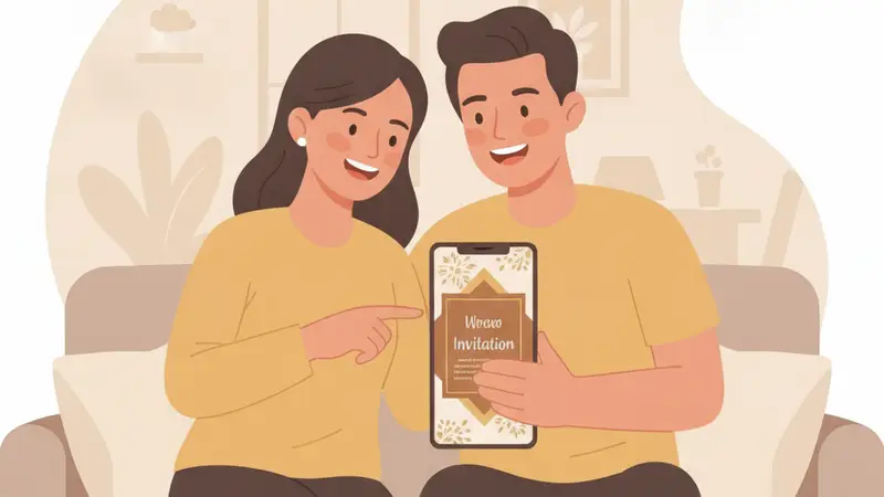 Contoh tampilan undangan digital premium Sannubari dengan fitur interaktif seperti RSVP dan peta