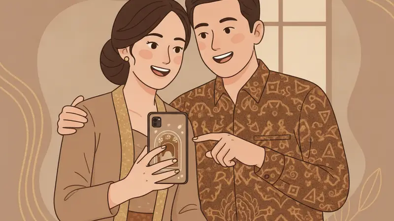 Pengantin sedang melihat fitur peta lokasi di undangan digital melalui ponsel