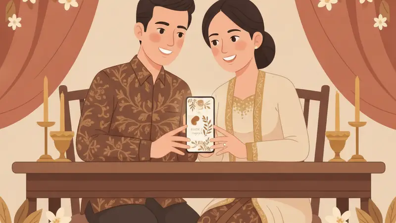 Pasangan memilih template undangan pernikahan PowerPoint