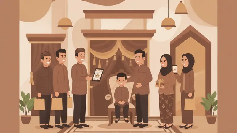 Desain undangan digital khitanan yang ceria dan modern dengan elemen islami