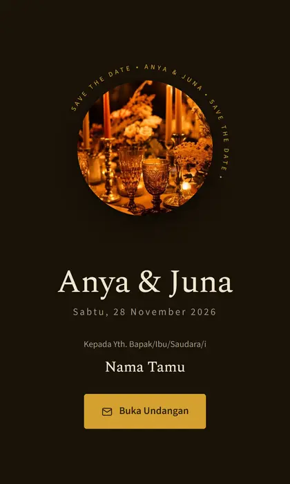 Tampilan pembuka template undangan digital Amber Glow