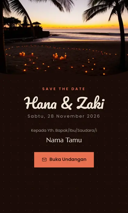 Tampilan pembuka template undangan digital Bali Sunset