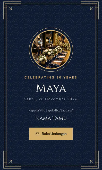 Tampilan pembuka template undangan ulang tahun Birthday Elegant Sannubari