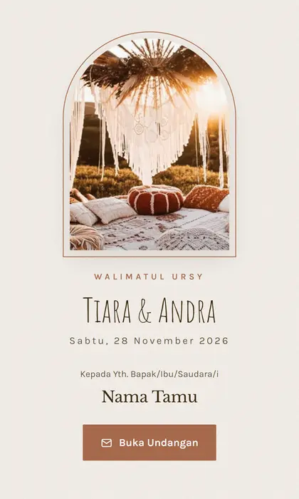 Tampilan pembuka template undangan digital Bohemian Chic