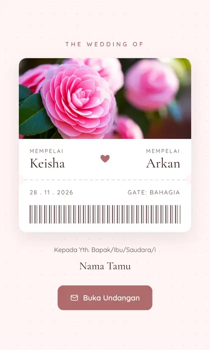Tampilan pembuka template undangan digital Camellia Pink