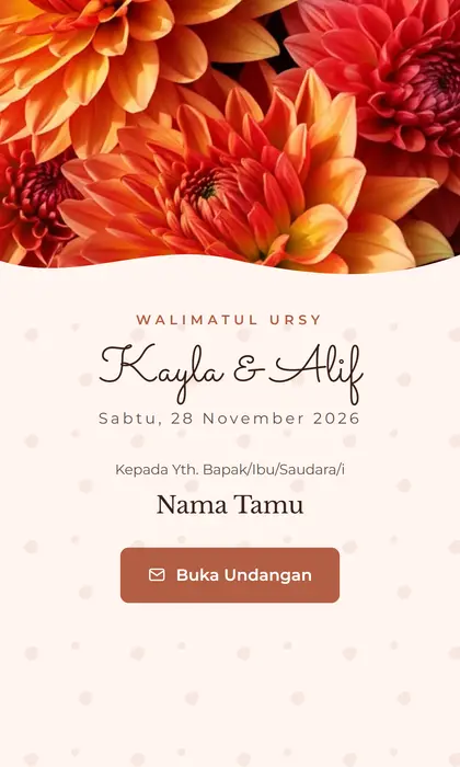 Tampilan pembuka template undangan digital Dahlia Sunset