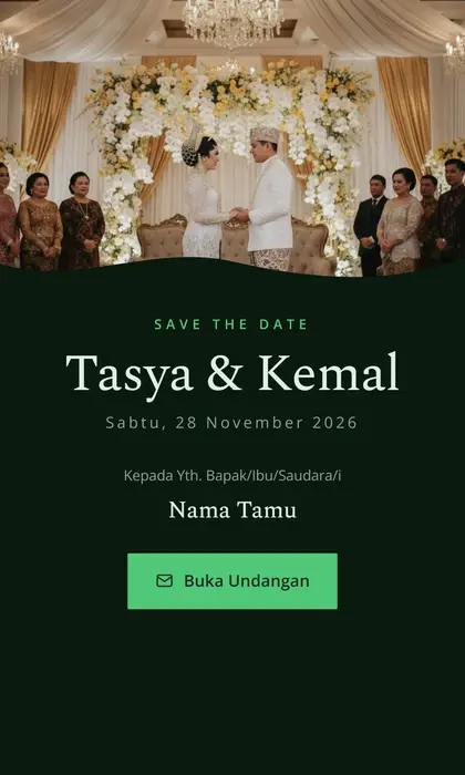 Tampilan pembuka template undangan digital Emerald Empire Sannubari