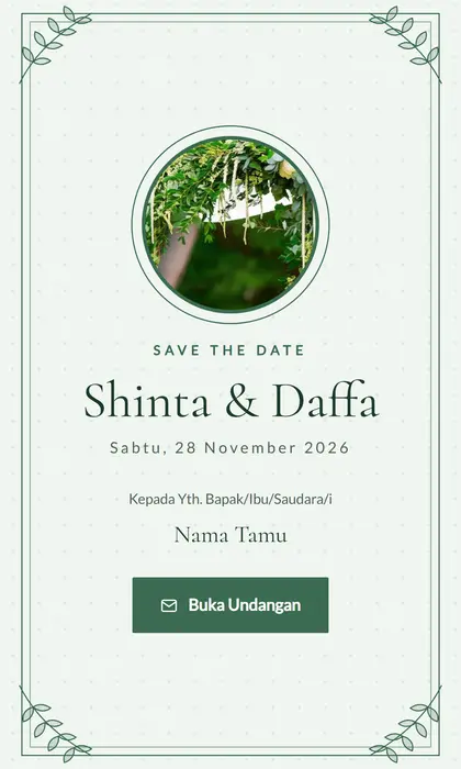 Tampilan pembuka template undangan digital Eucalyptus