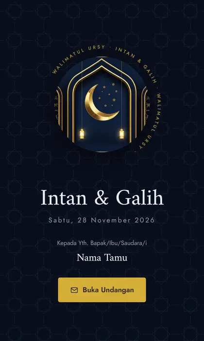 Tampilan pembuka template undangan digital Golden Crescent
