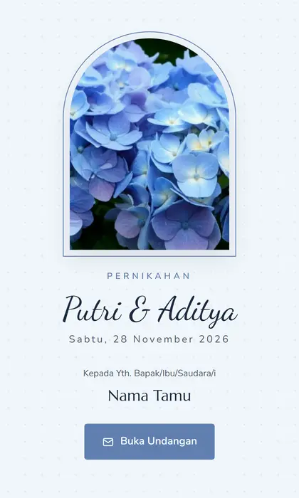 Tampilan pembuka template undangan digital Hydrangea Blue