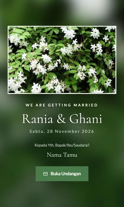 Tampilan pembuka template undangan digital Jasmine Garden
