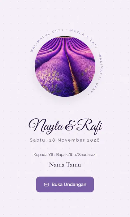 Tampilan pembuka template undangan digital Lavender Field