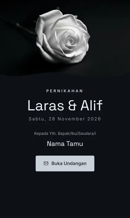 Tampilan pembuka template undangan digital Midnight Minimal