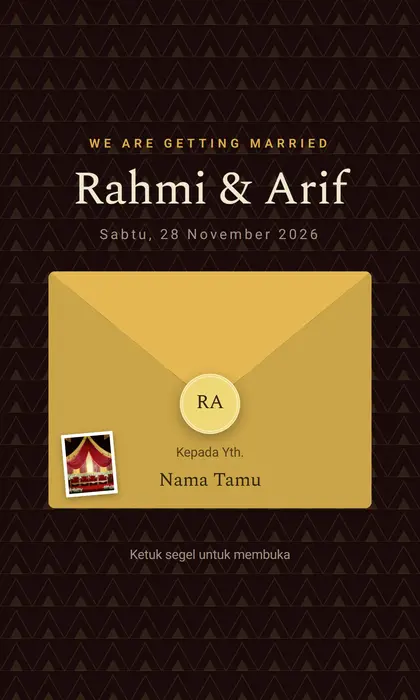 Tampilan pembuka template undangan digital Minang Gold