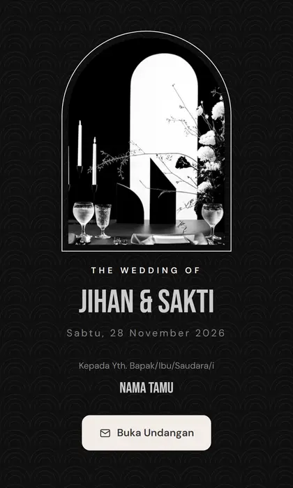 Tampilan pembuka template undangan digital Mono Luxe