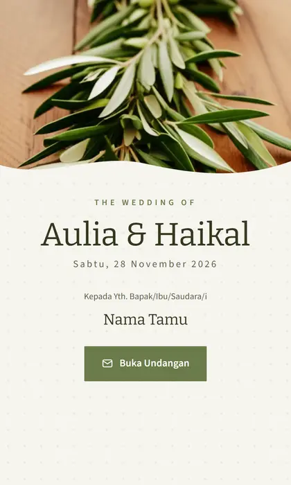 Tampilan pembuka template undangan digital Olive Grove