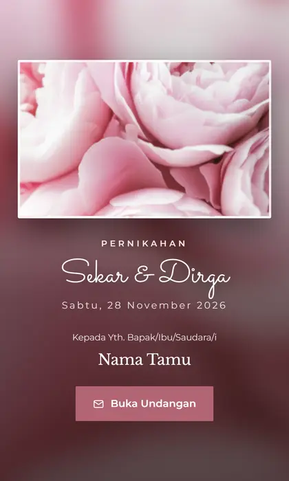 Tampilan pembuka template undangan digital Peony Blush Sannubari