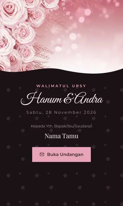 Tampilan pembuka template undangan digital Rose Gold Dream