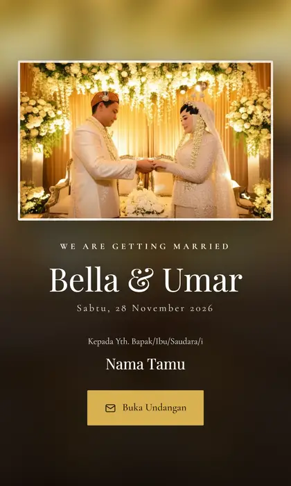Tampilan pembuka template undangan digital Royal Gold