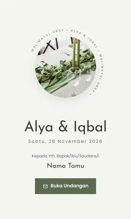 Tampilan pembuka template undangan digital Sage Modern