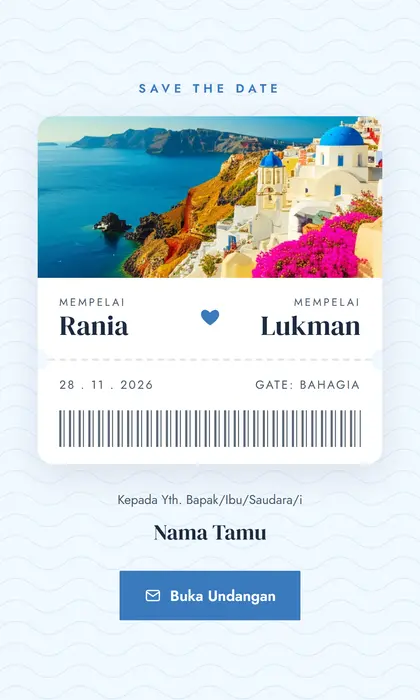 Tampilan pembuka template undangan digital Santorini Dream