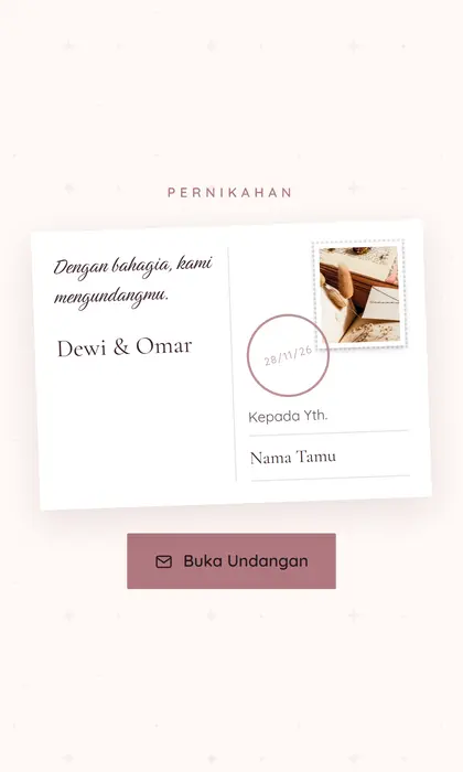 Tampilan pembuka template undangan digital Storybook Romance Sannubari