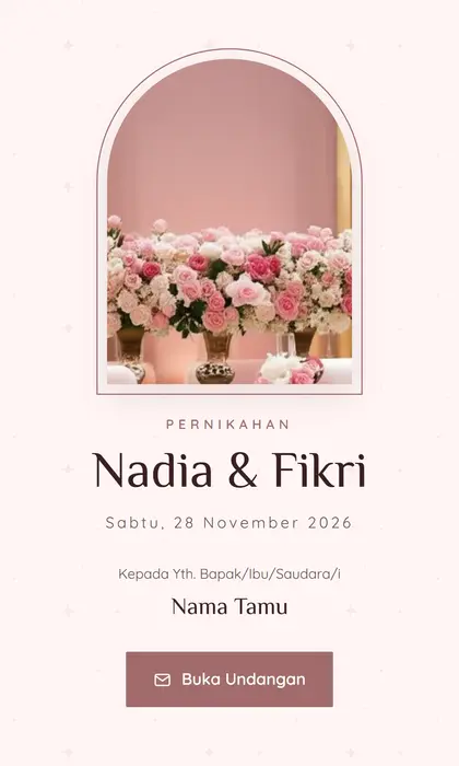Tampilan pembuka template undangan digital Syari Blush
