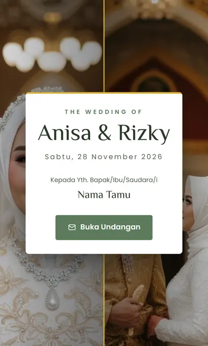 Tampilan pembuka template undangan digital Syari Sage