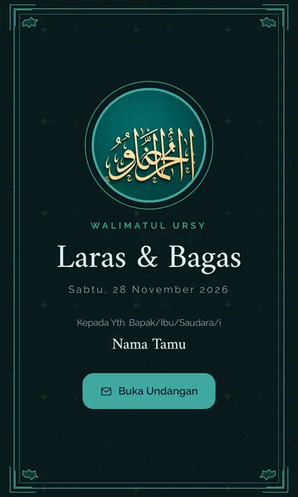 Tampilan pembuka template undangan digital Teal Calligraphy