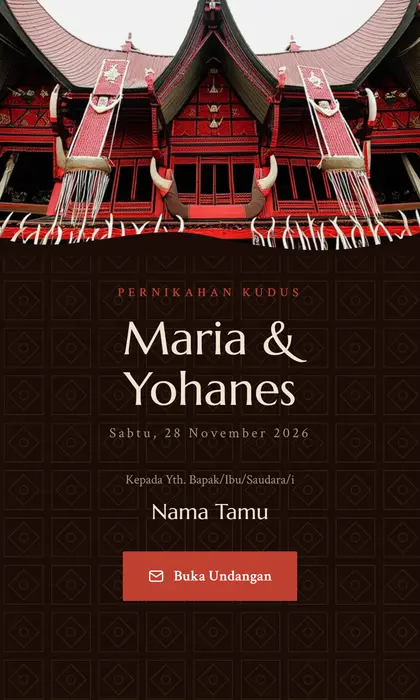 Tampilan pembuka template undangan digital Toraja Heritage