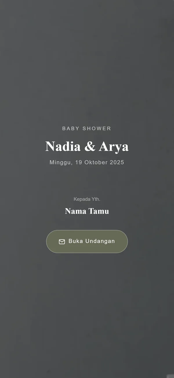 Contoh sampul undangan baby shower digital Sannubari, tema Clean Slate diisi data contoh
