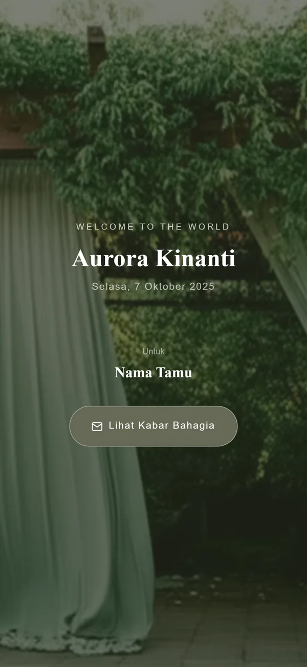 Contoh sampul kartu kelahiran digital Sannubari, tema Pavilion Garden diisi data contoh