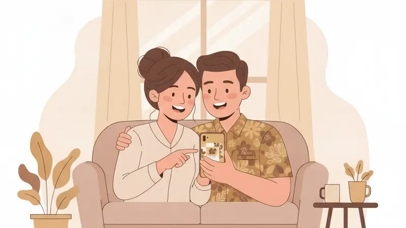 Pasangan senang melihat hasil edit kartu undangan pernikahan online