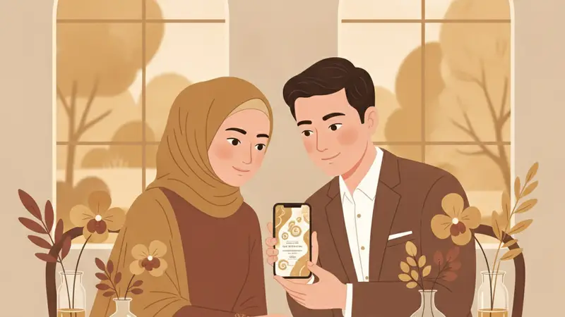 Ilustrasi seseorang sedang mendesain undangan digital kosong di laptop